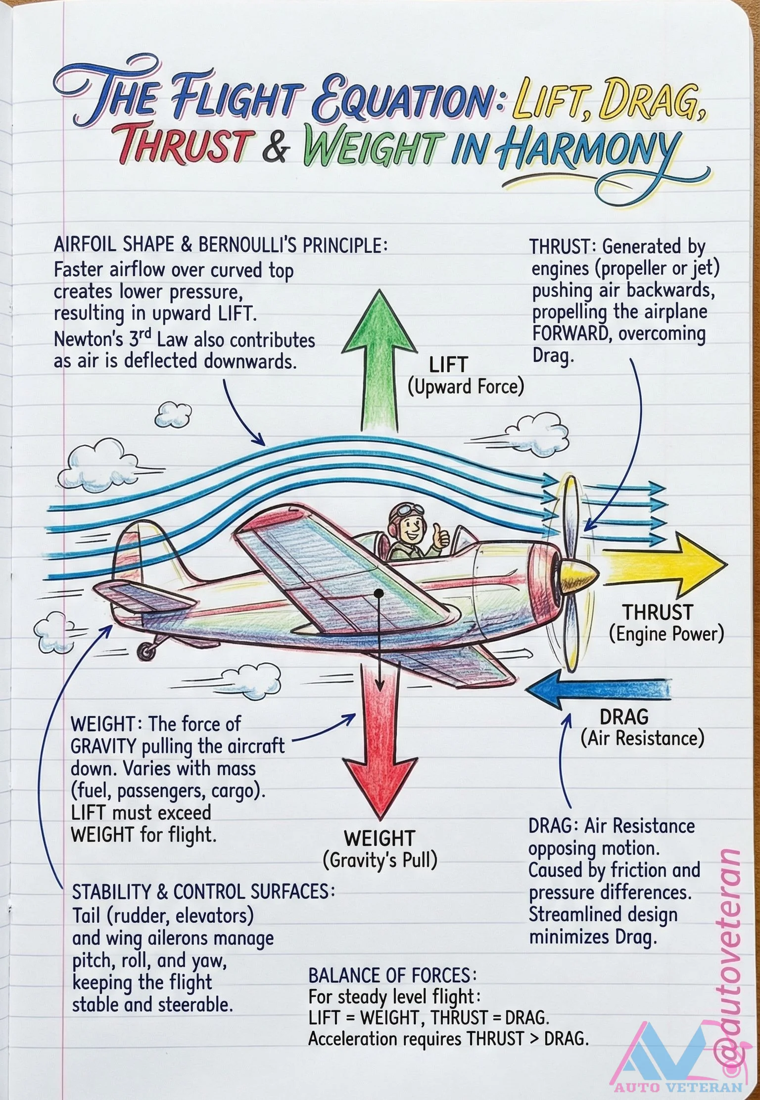 Four Forces of Flight and Their Equilibrium