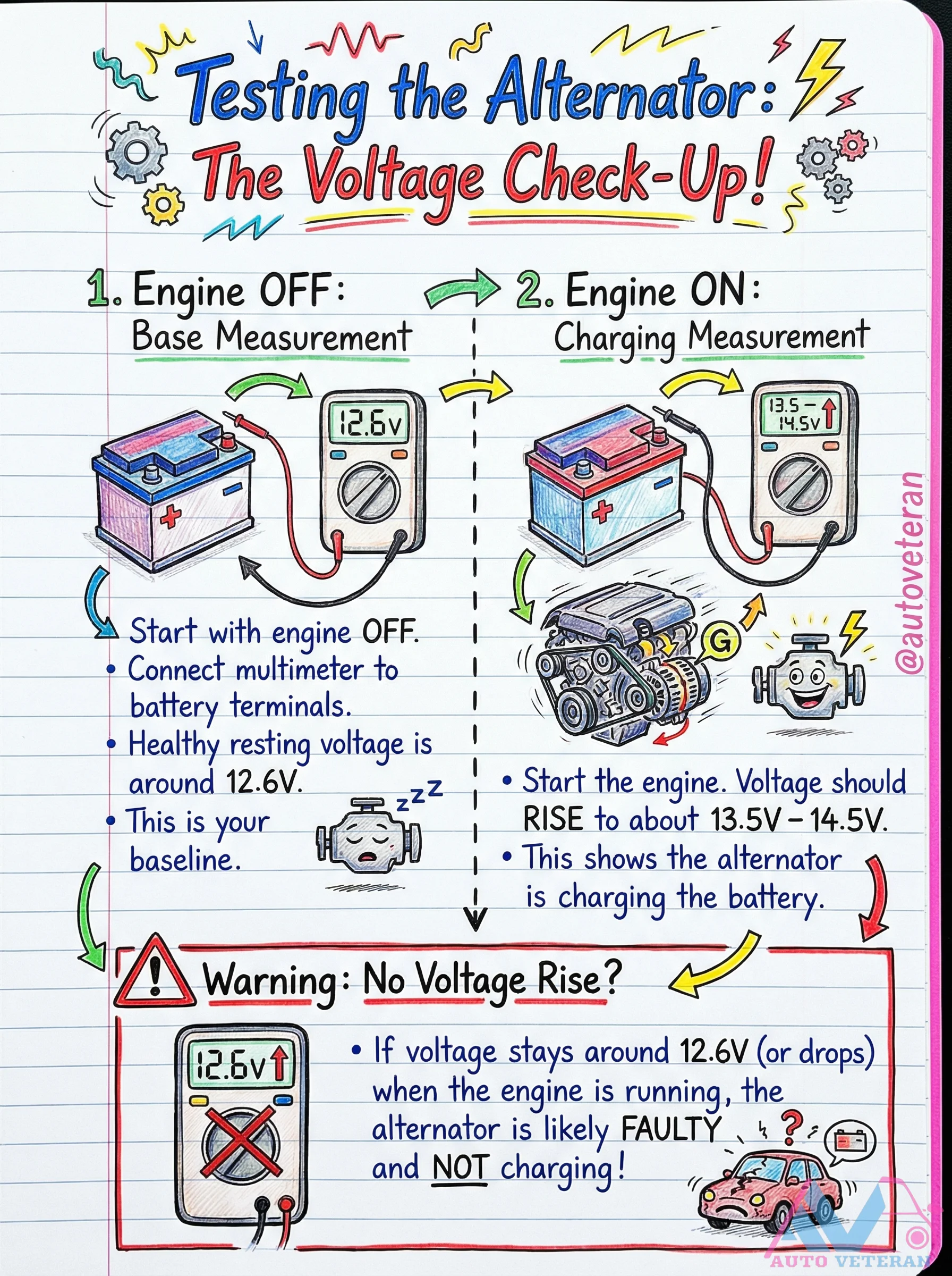 Alternator Charging Test Procedure with Voltage Measurements