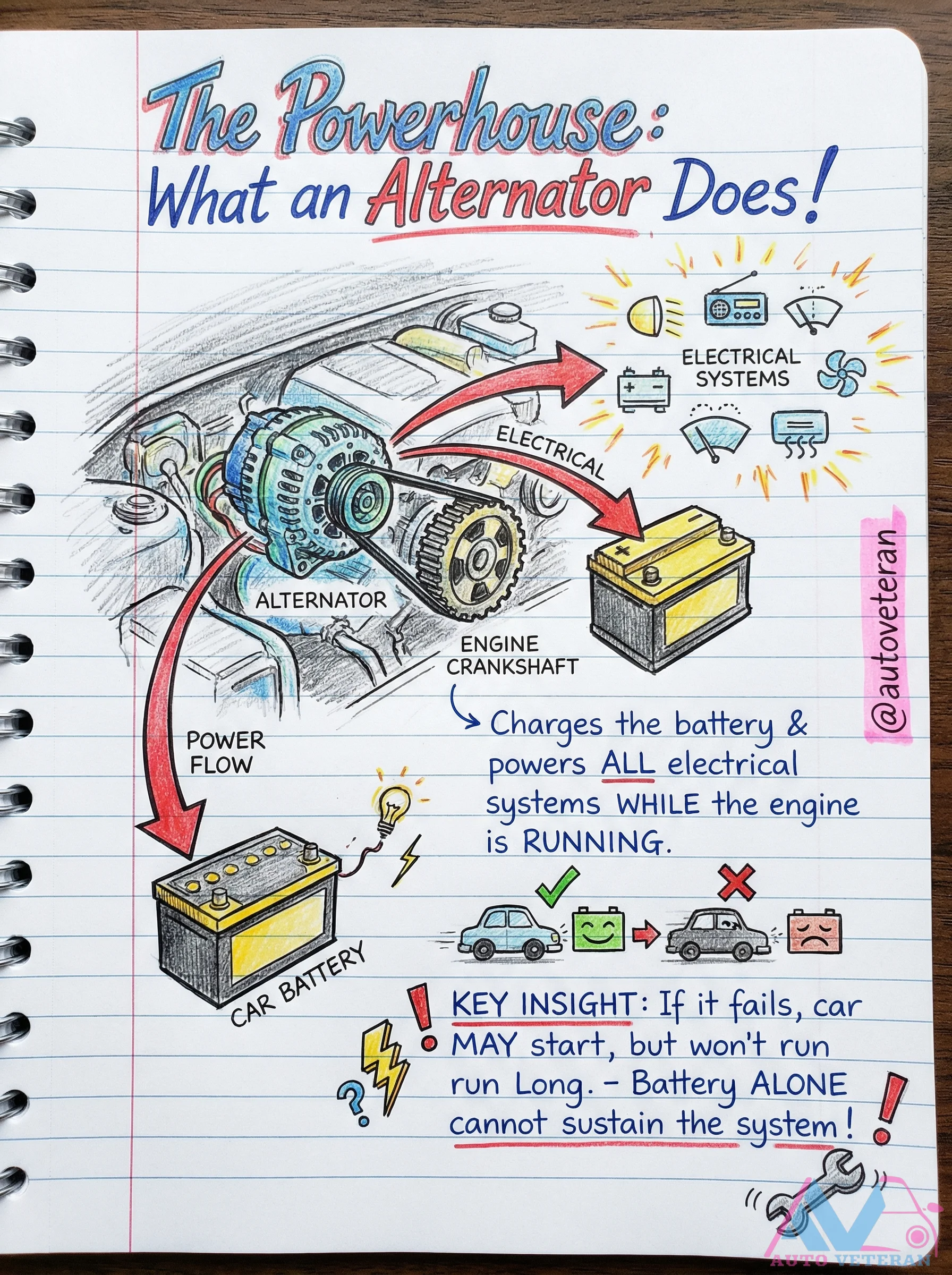 Alternator Function and Power Flow Diagram