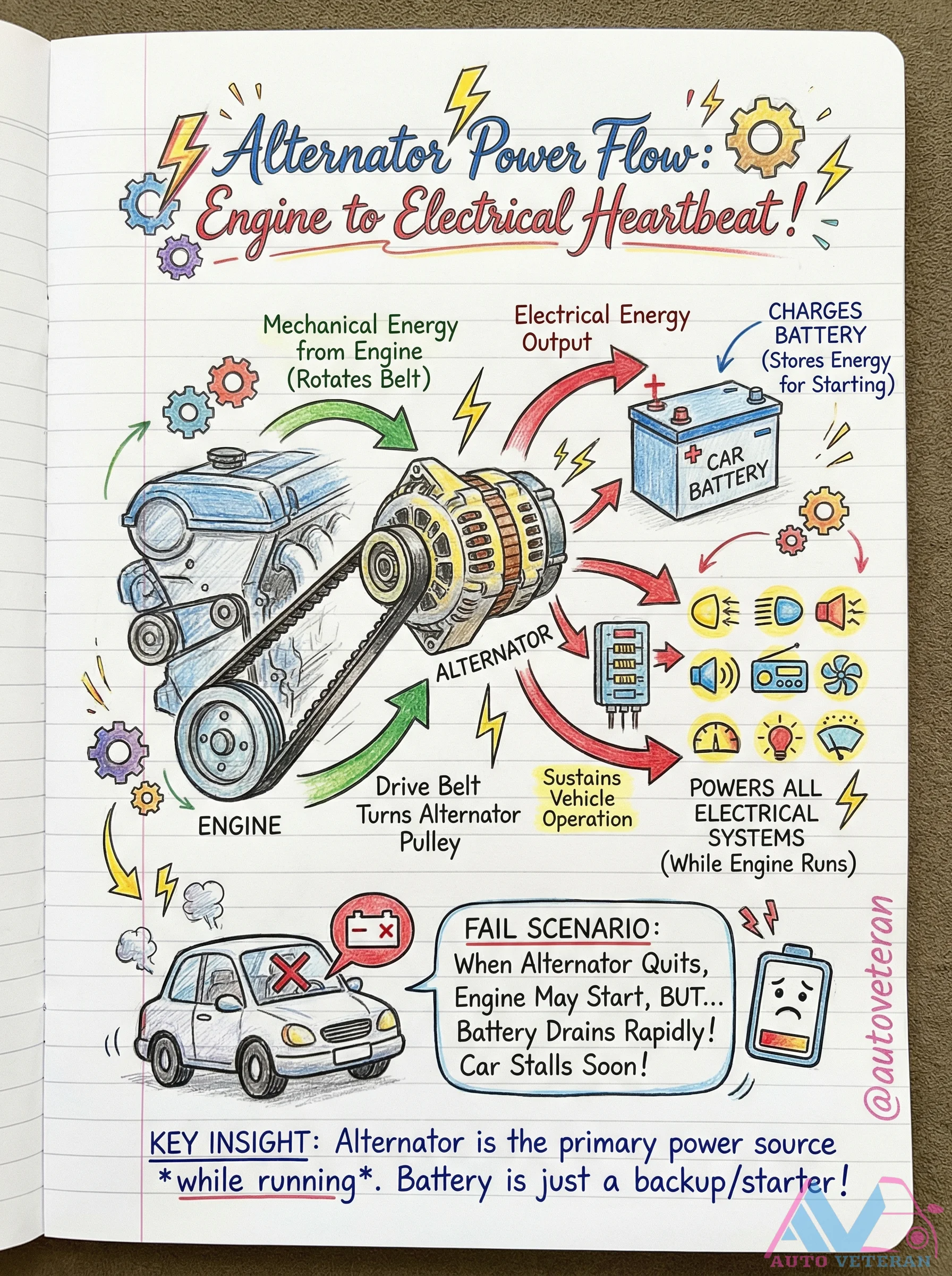 Alternator Power Flow and Failure Scenario