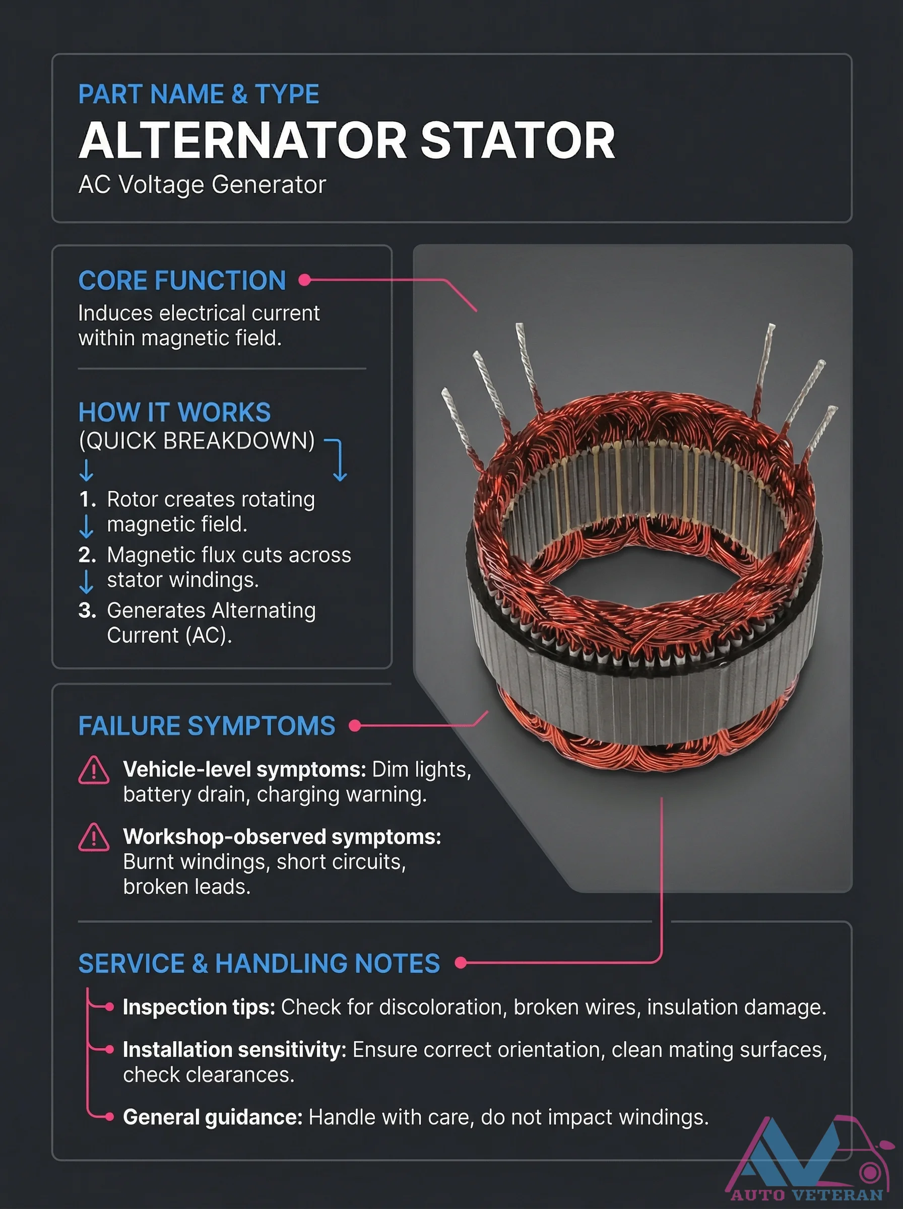Alternator Stator Failure Symptoms and Inspection