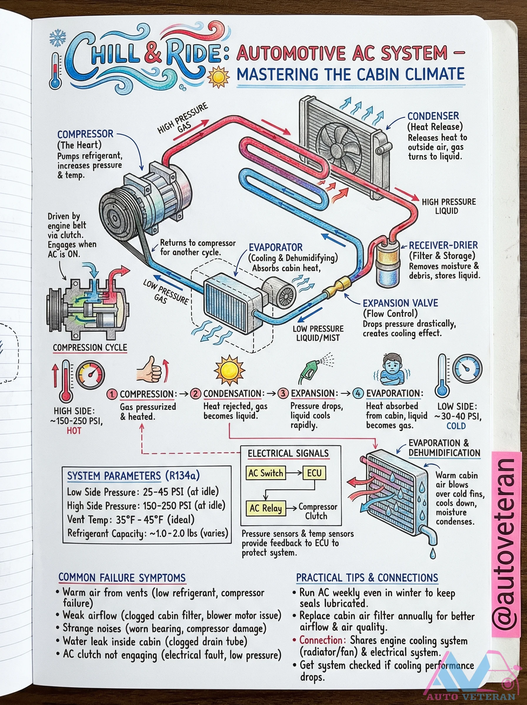 Automotive AC System Compression Cycle and Failure Symptoms