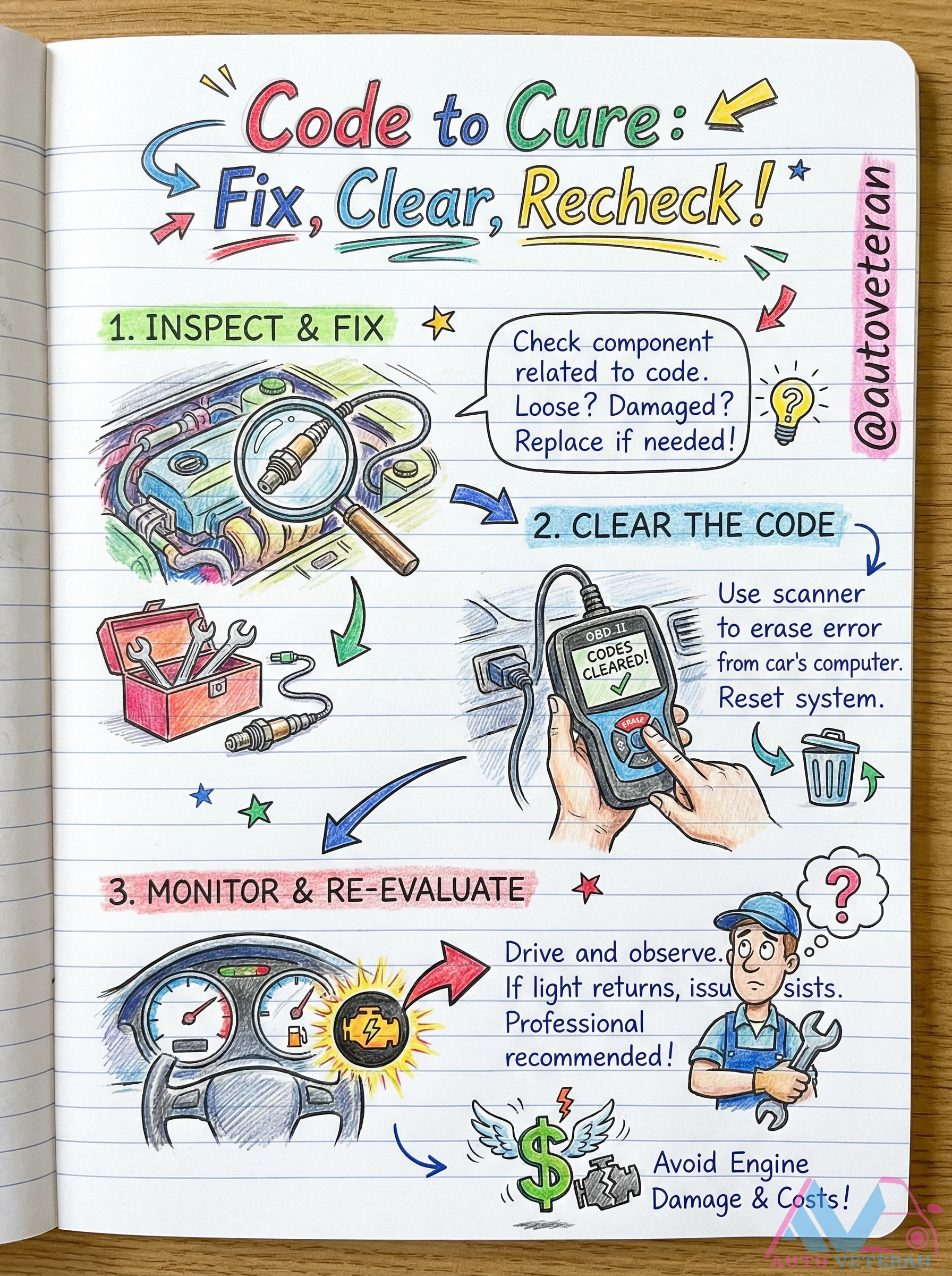 Check Engine Light Clear and Recheck Procedure