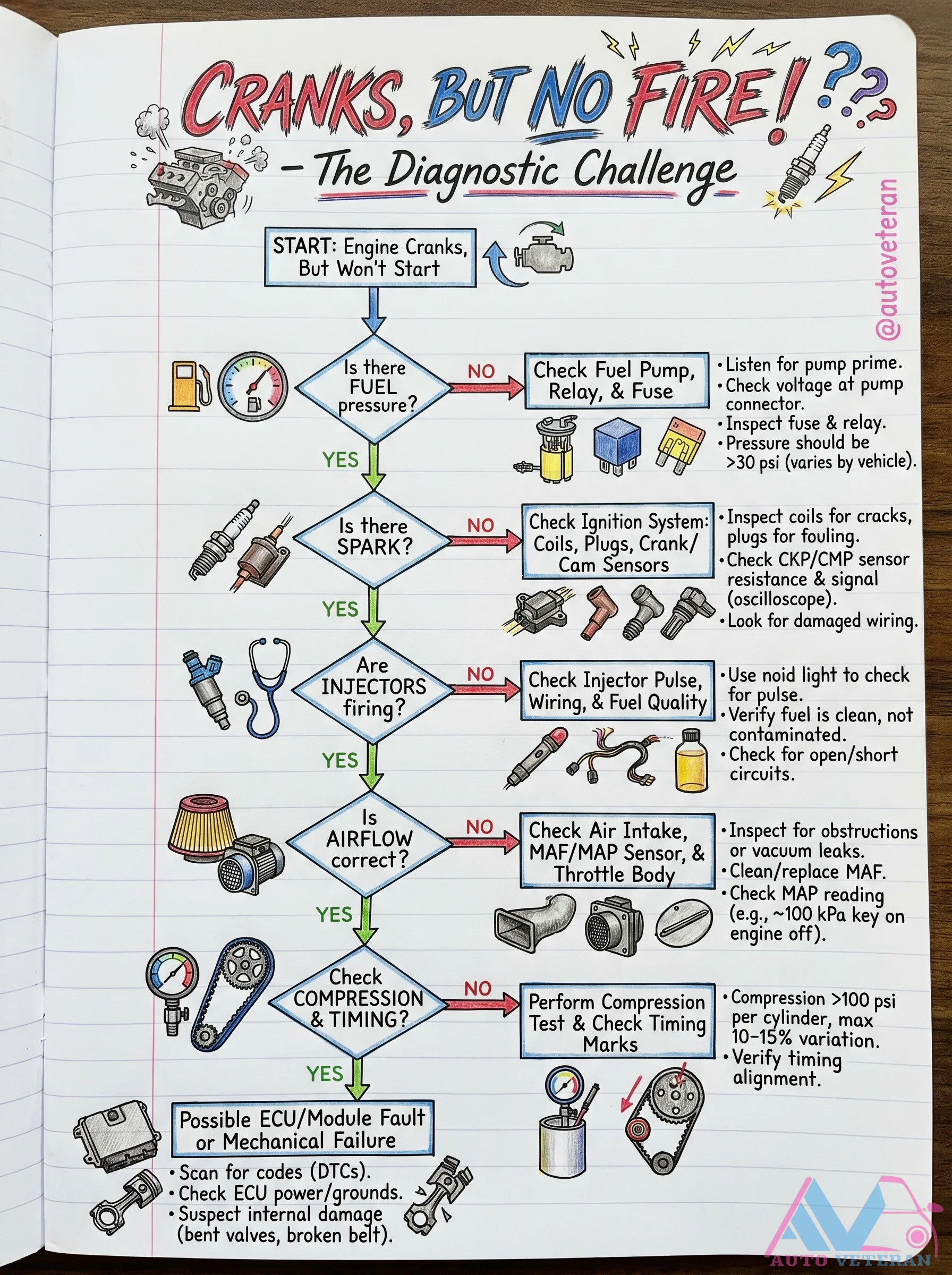 Cranks No Fire Diagnostic Flowchart