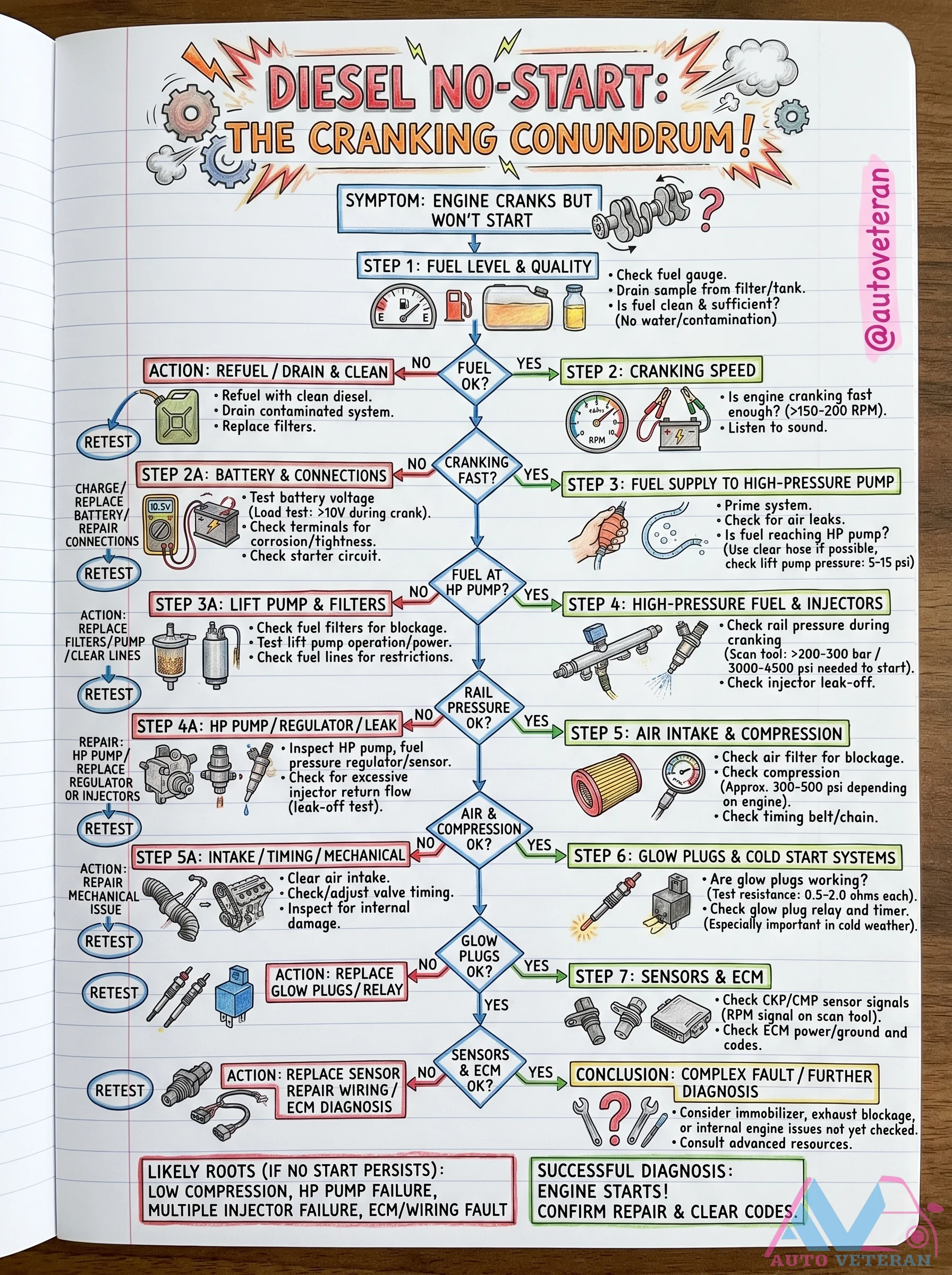 Diesel No-Start Cranking Diagnosis Guide