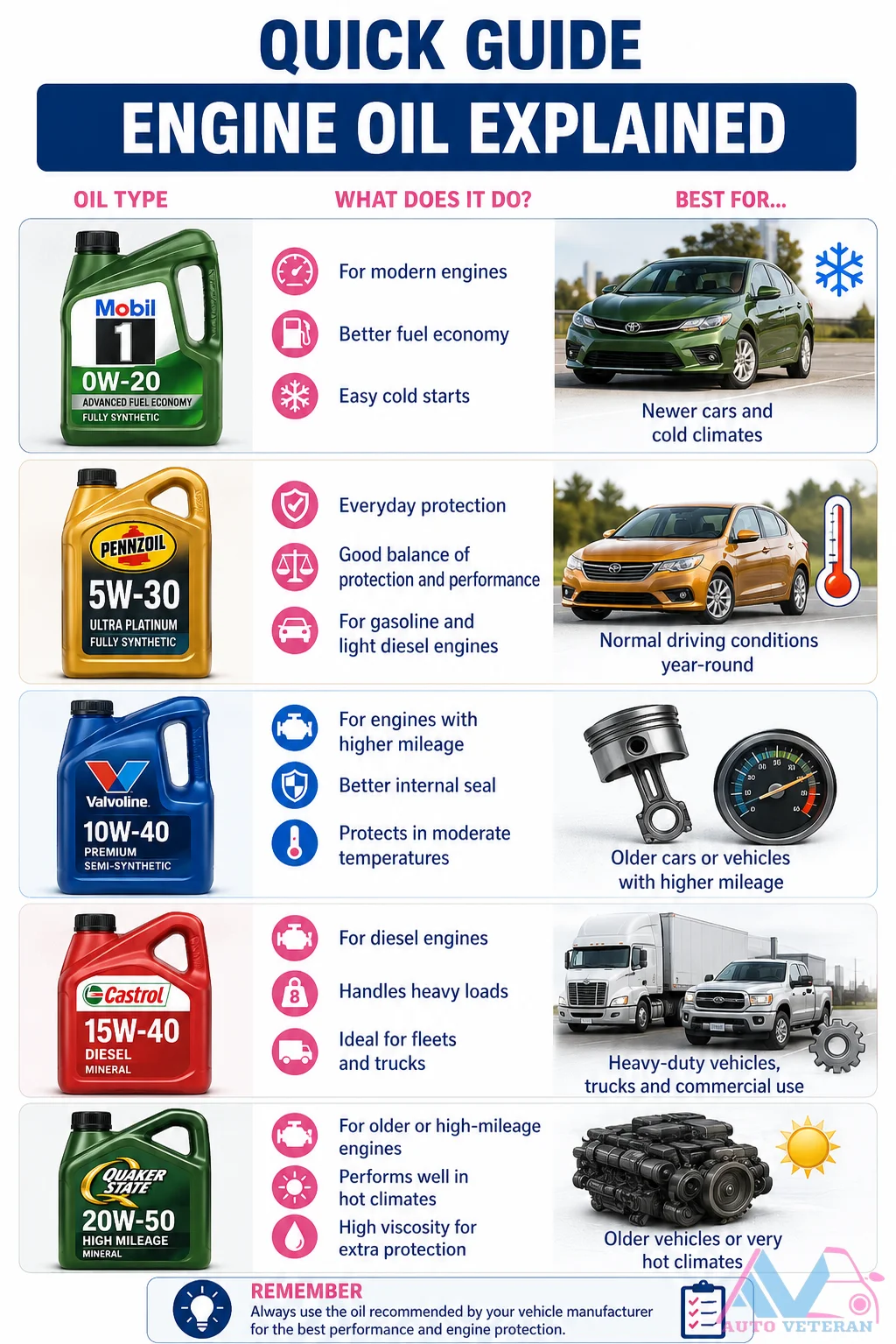 Engine Oil Type Guide Summary