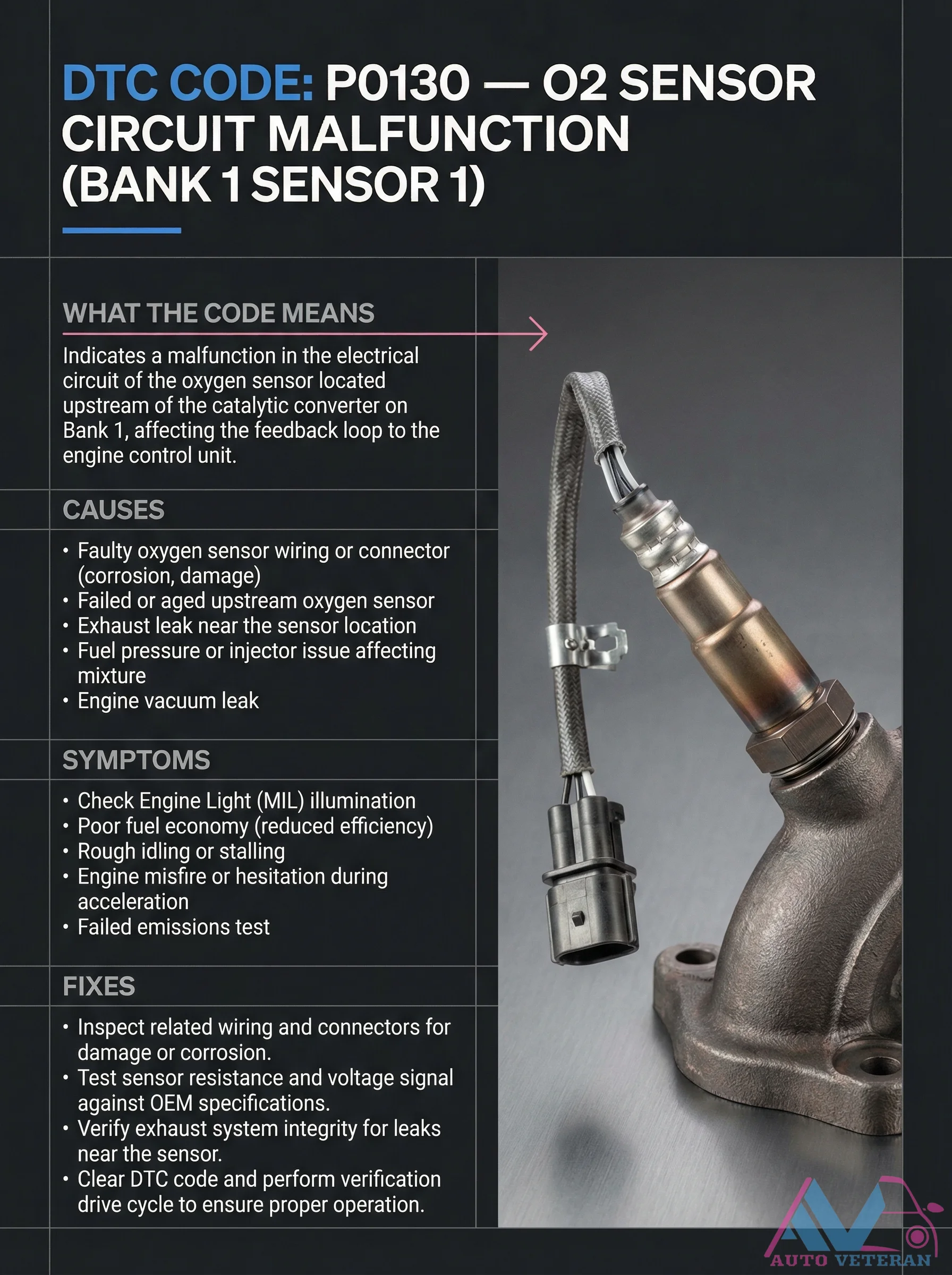 P0130 O2 Sensor Circuit Malfunction Bank 1 Sensor 1
