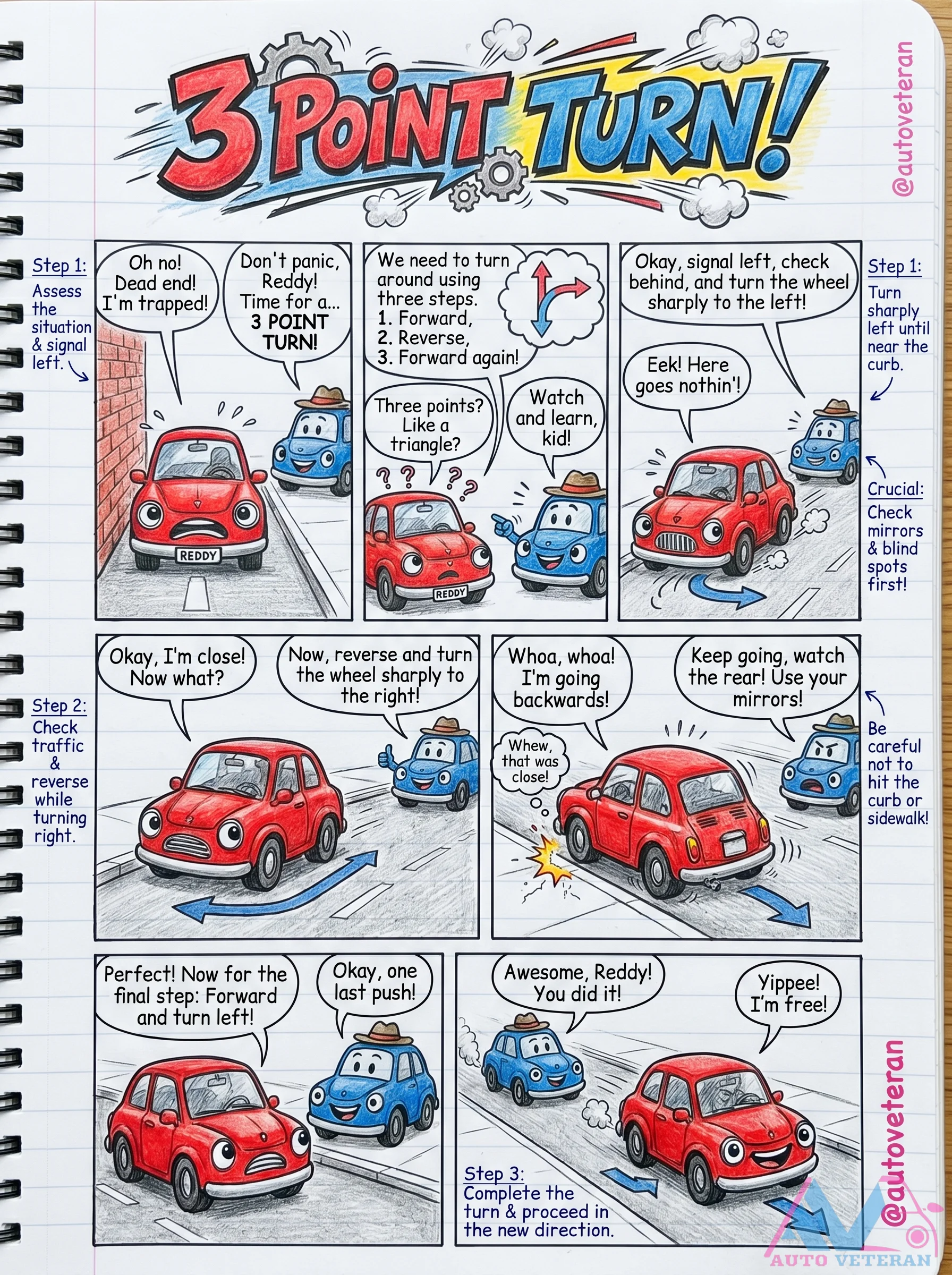 Three Point Turn Step Guide