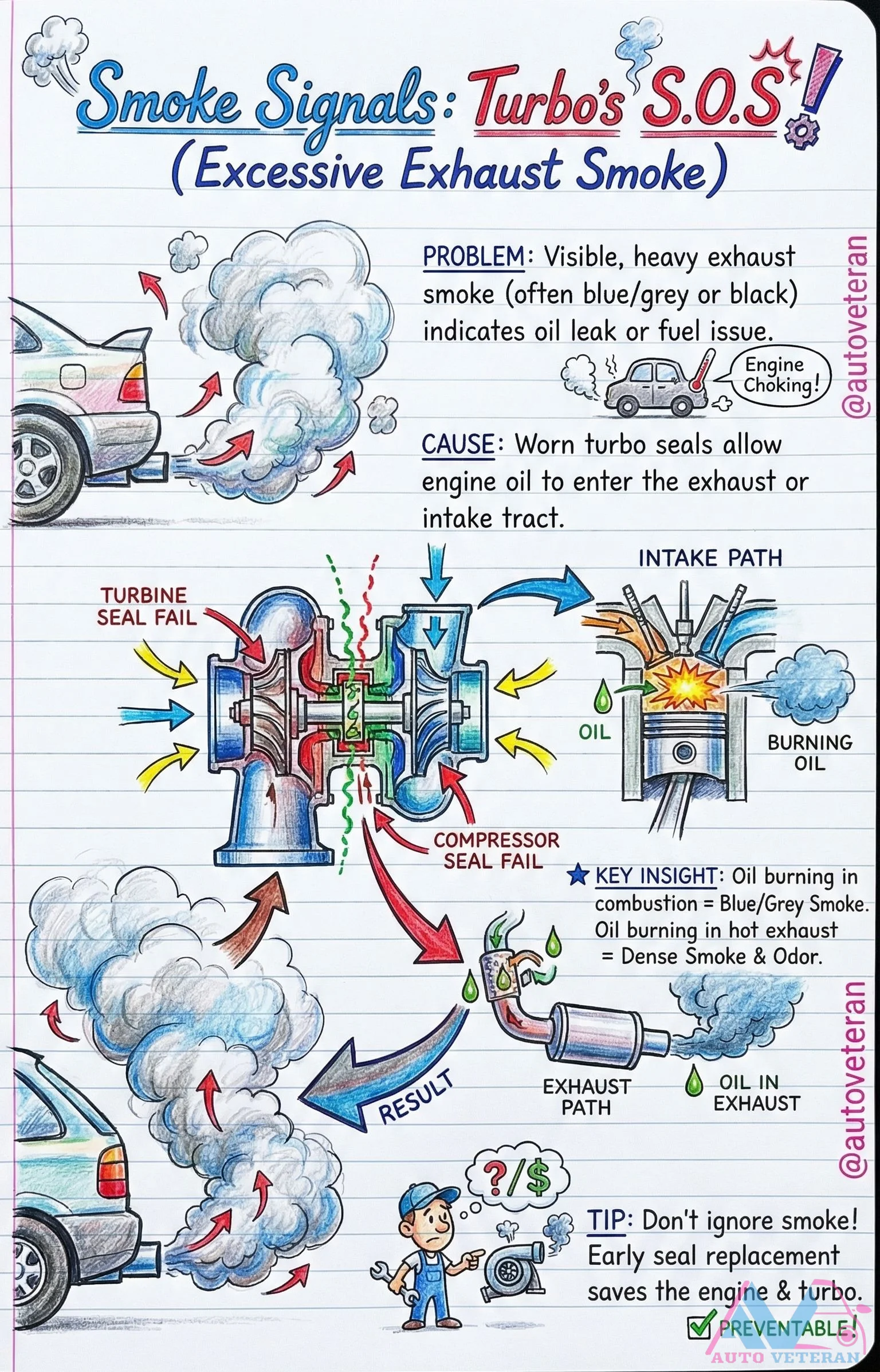 Turbo Seal Failure Causes Blue or Grey Exhaust Smoke