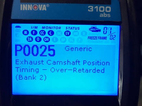 P0025 B camshaft position - timing over retaded (Bank 2)